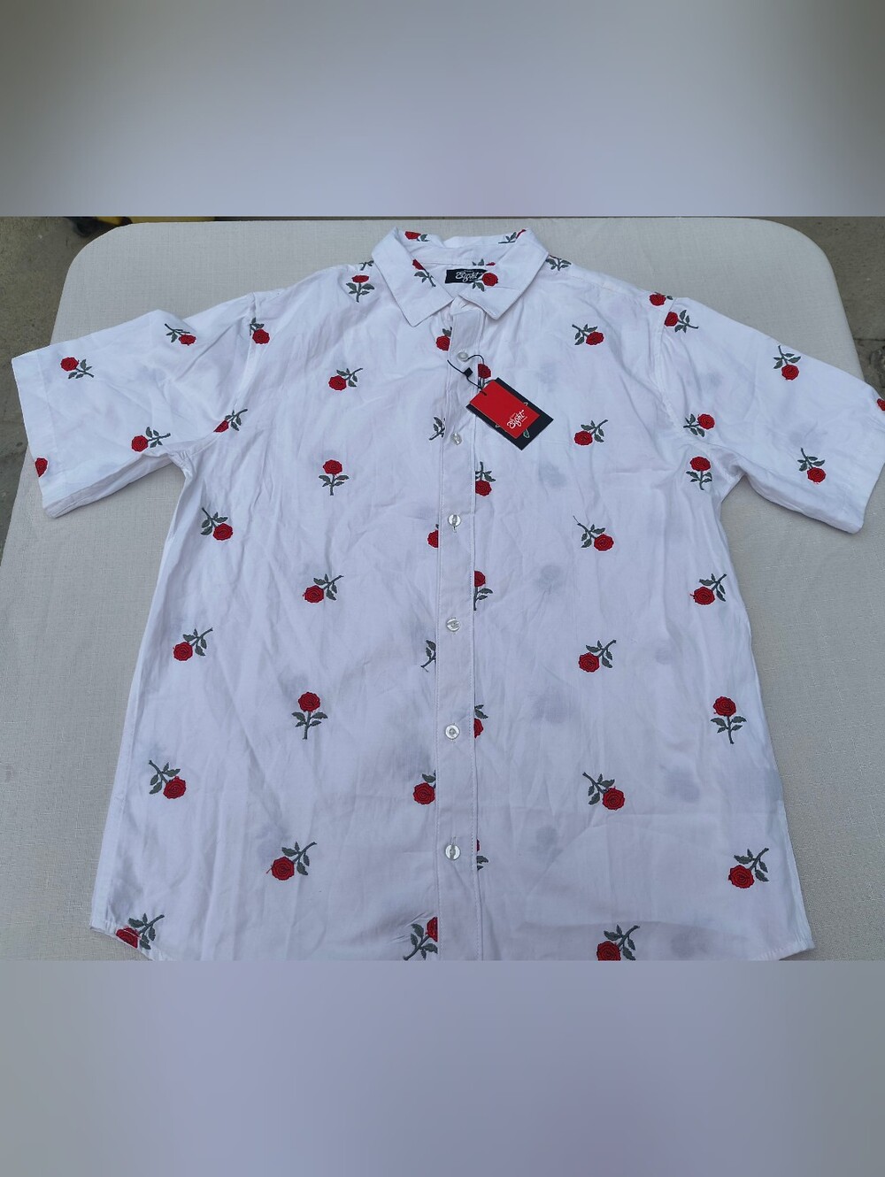 Eighty Eight White Button Down Shirt All Over Red Roses Print